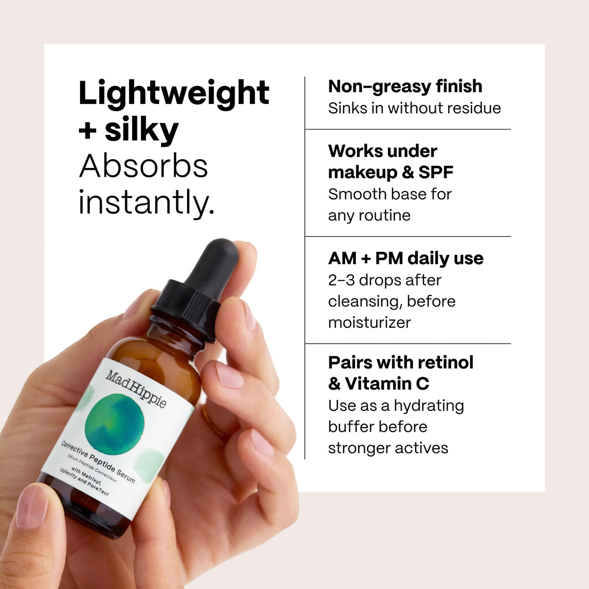Mad Hippie applying serum to face demonstrating smooth spread and skin benefit