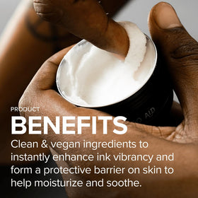 Mad Rabbit foam in hand lathering a tattoo, gentle cleansing without irritation