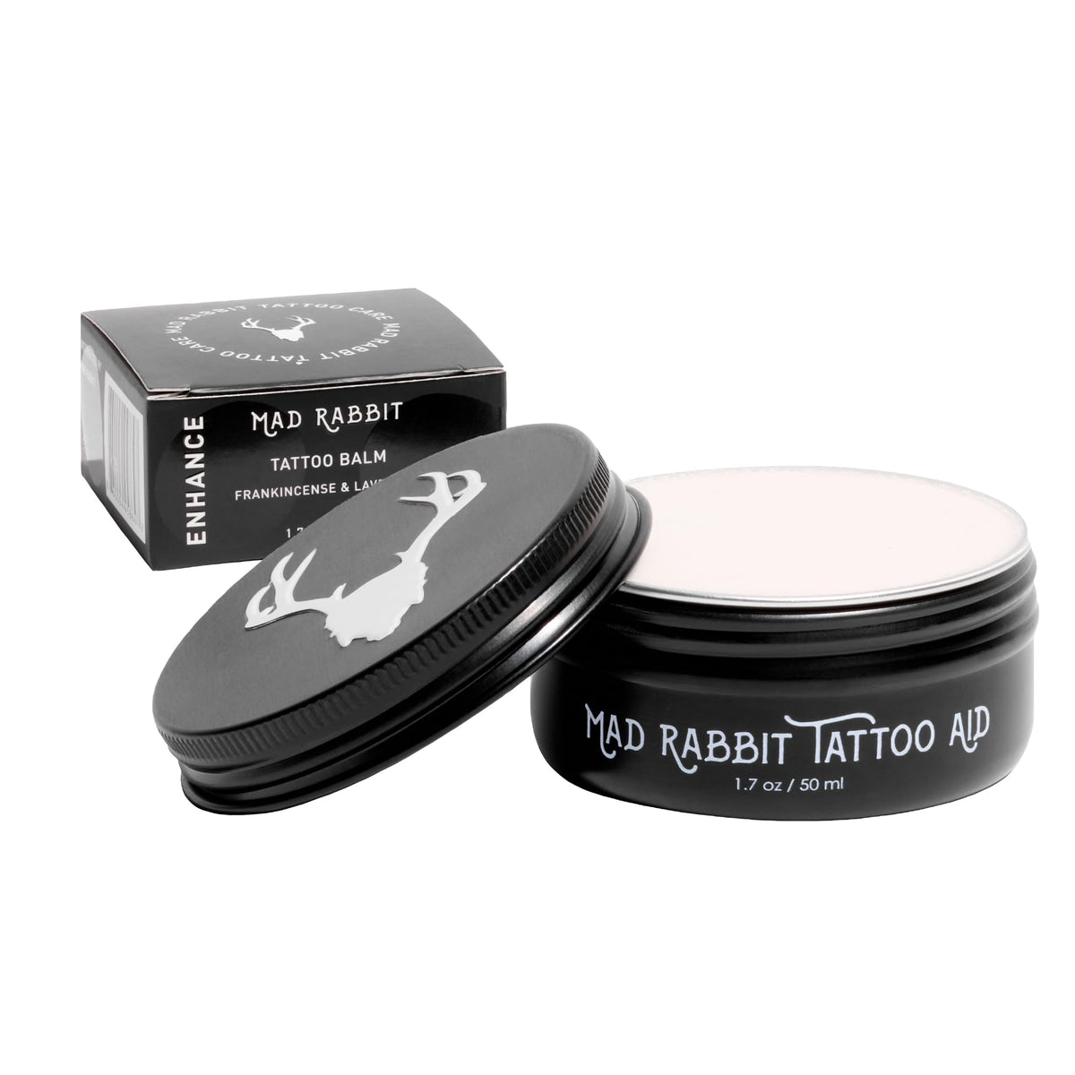 Mad Rabbit front packaging shows jar label and vibrant branding, signaling clean aftercare
