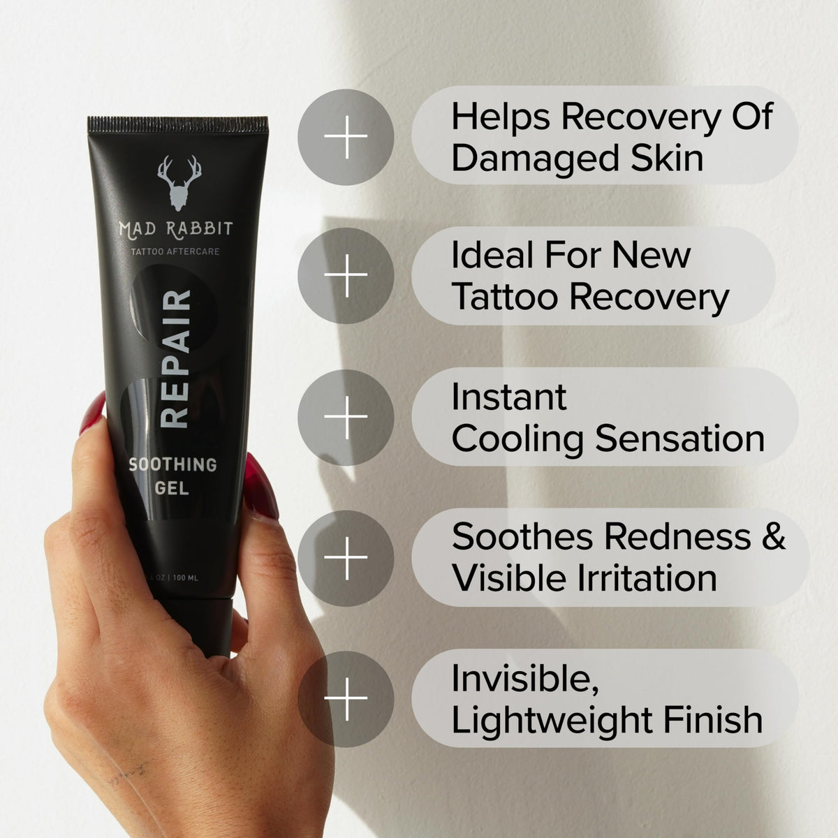 Mad Rabbit gel texture close-up showing clear cooling gel consistency for quick relief