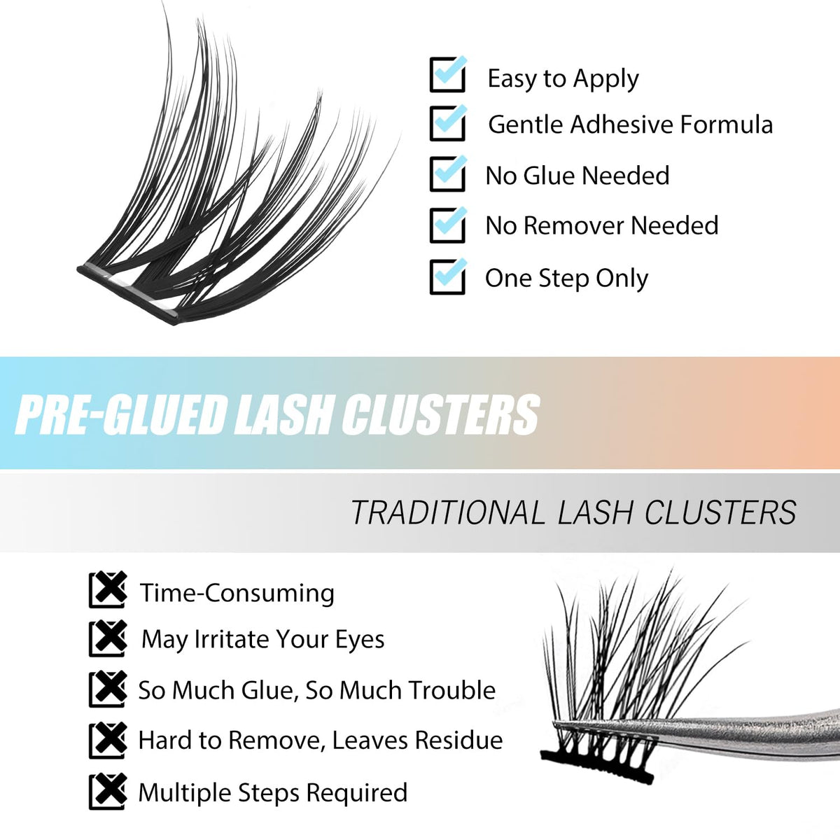 Madam Fifi applying a cluster with tweezers demonstrating quick no-glue application