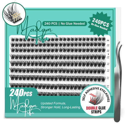 Madam Fifi front packaging showing 240 self-adhesive clusters and compact case for travel