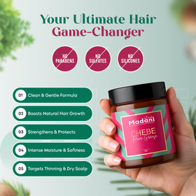 Madani Naturals jar beside a hand to show size and travel-friendly convenience