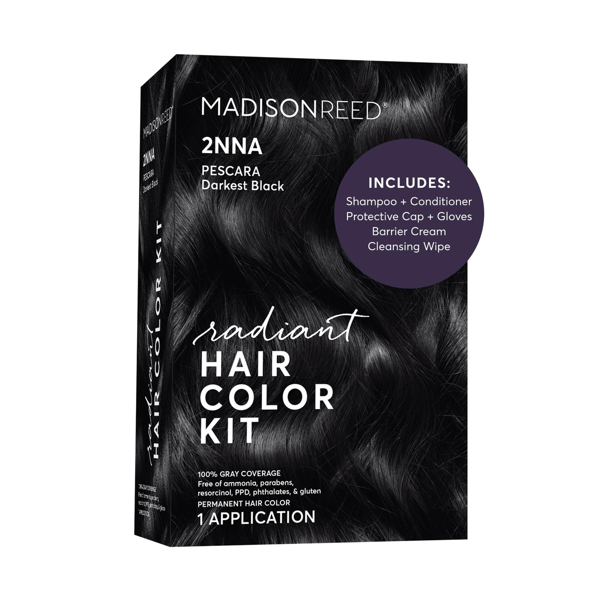 Madison Reed front packaging showing Pescara Black shade and benefits