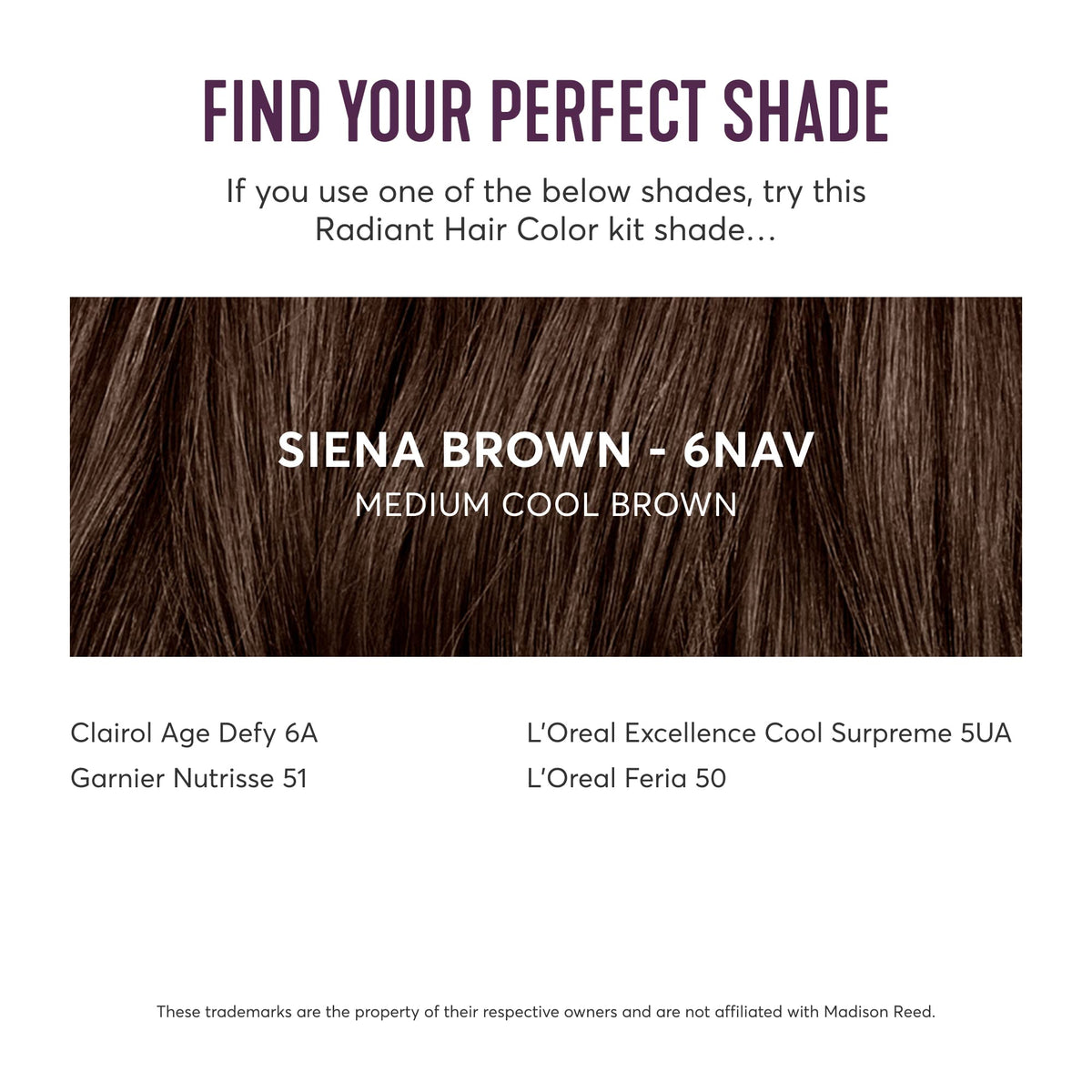 Madison Reed swatch on hair strand illustrating cool medium brown tone