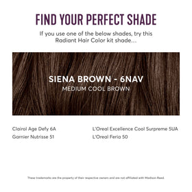 Madison Reed swatch on hair strand illustrating cool medium brown tone