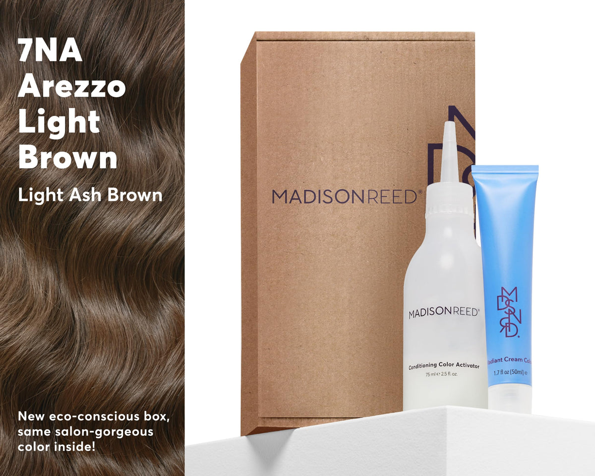 Madison Reed styled model hair showing cool light ash brown finish