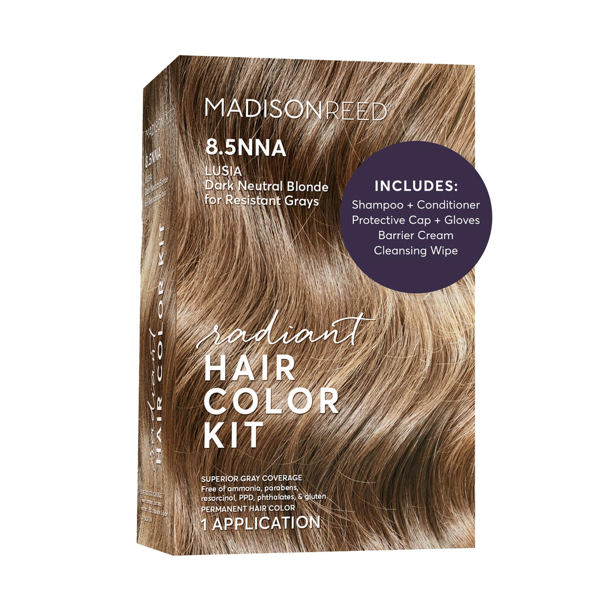 Madison Reed front packaging showing shade label and benefit of professional coverage