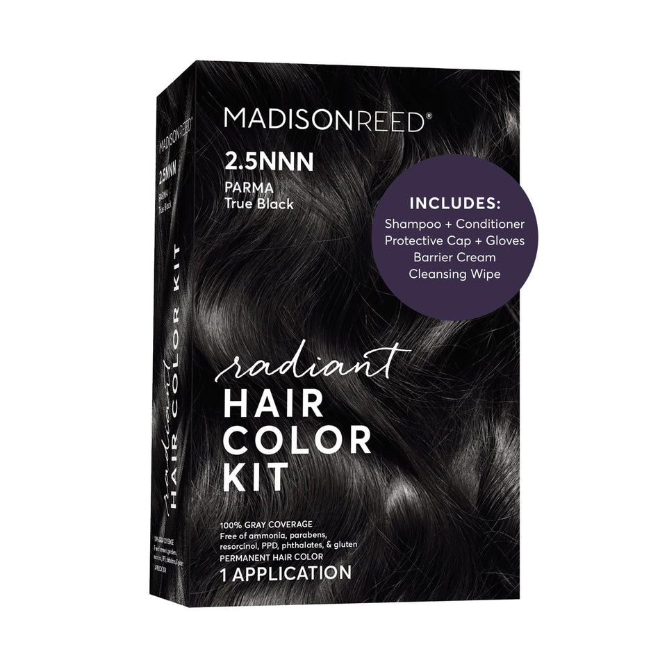 Madison Reed front packaging showing shade 2.5NNN Soft Black and benefits