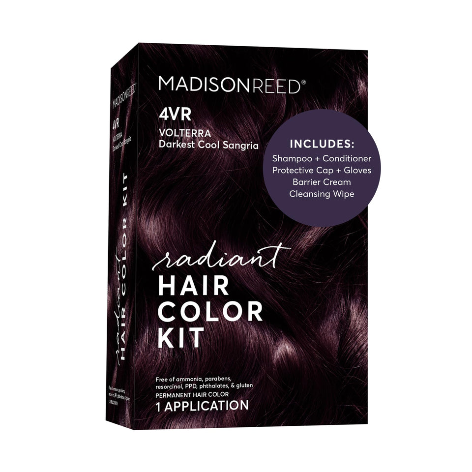 Madison Reed front packaging of 4VR showing bold violet-red shade and benefits