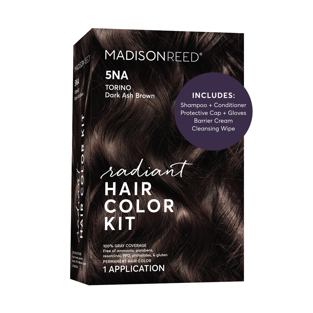 Madison Reed front packaging showing 5NA Torino Brown and product benefit of salon results
