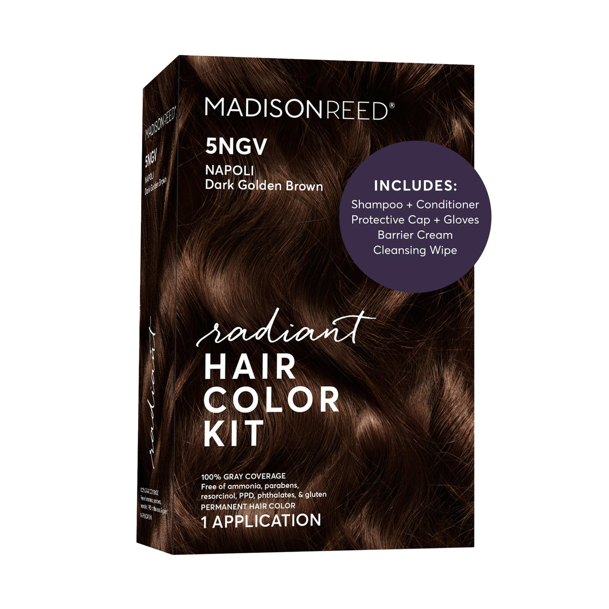 Madison Reed front packaging showing Napoli Brown shade and benefits