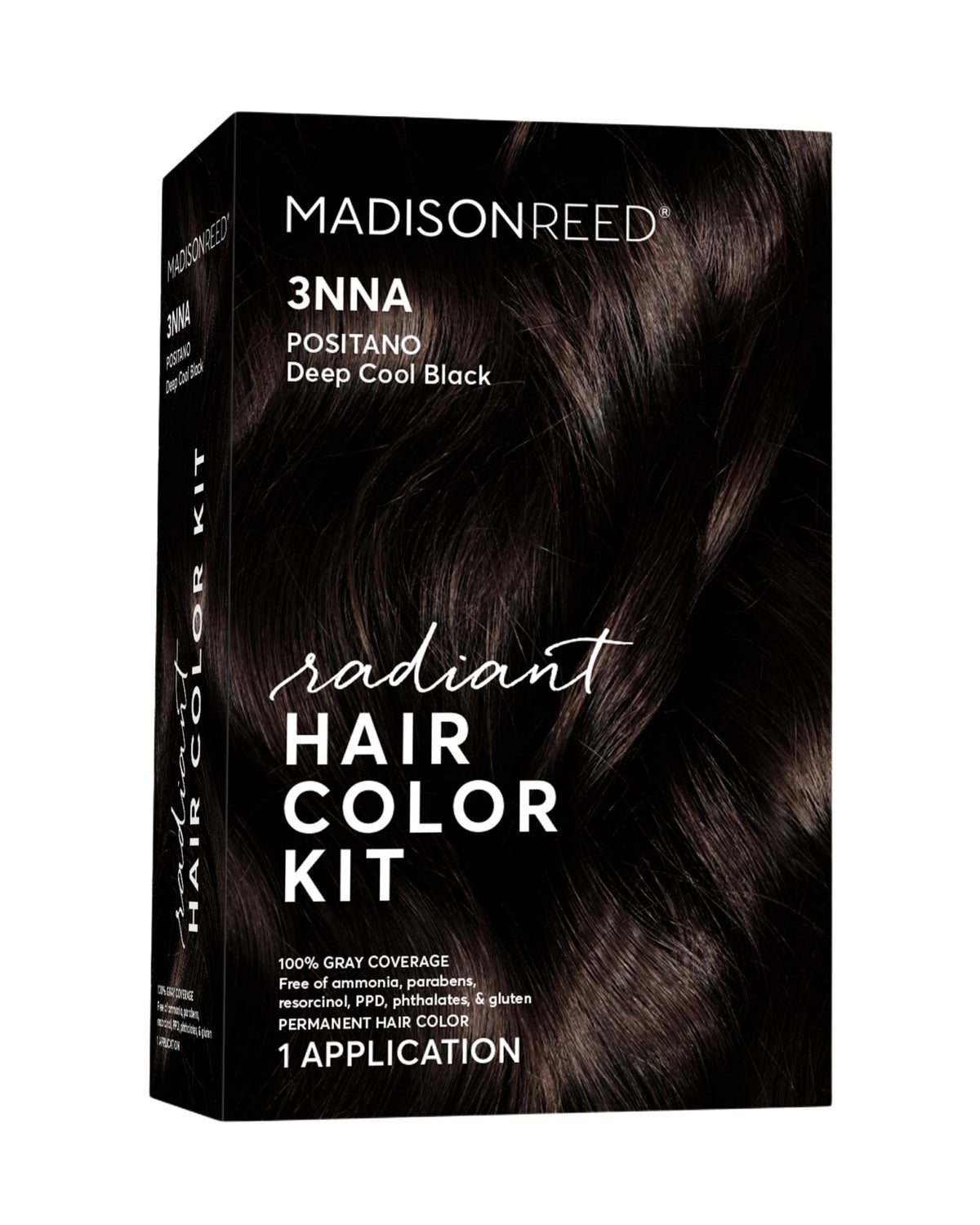 Madison Reed front packaging showing Positano Black shade and benefits