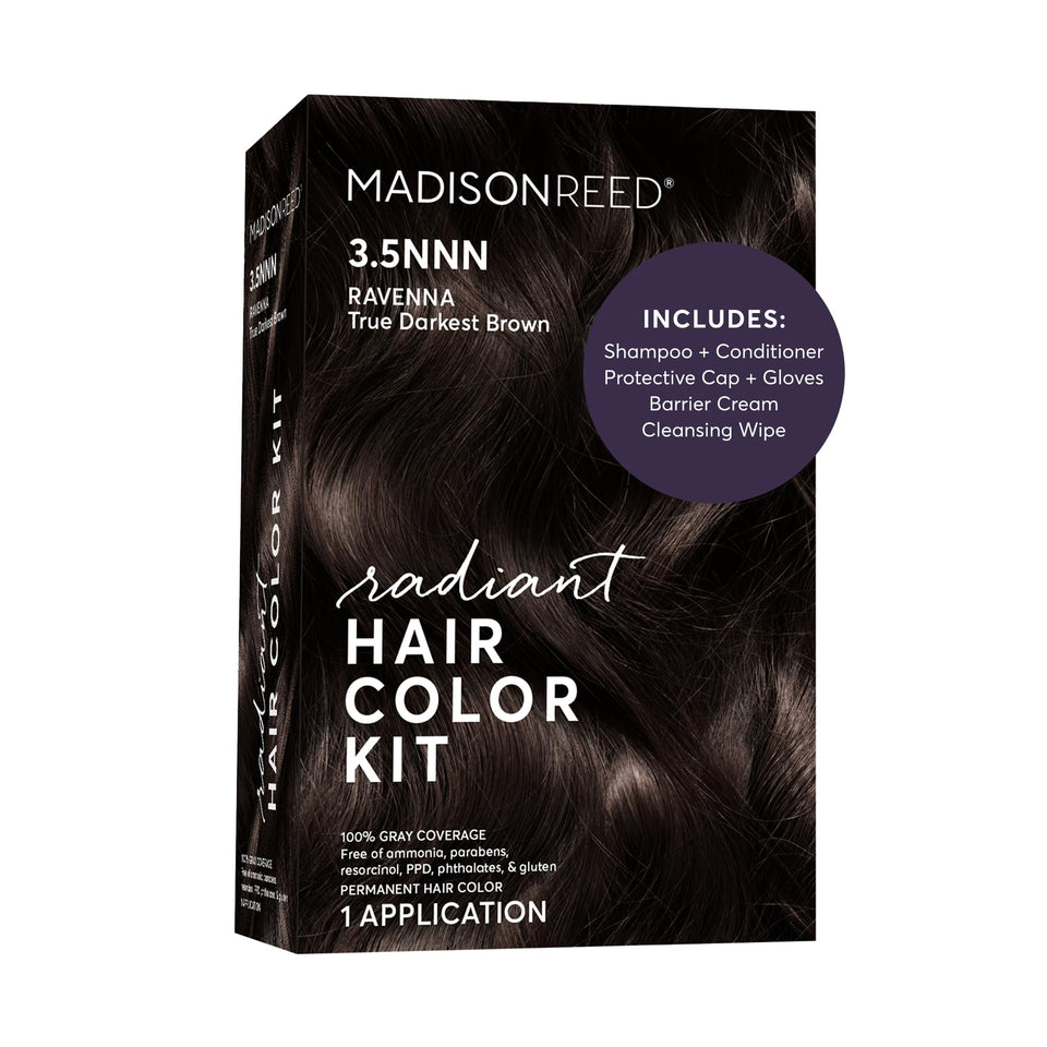 Madison Reed kit front packaging shows professional-grade permanent color benefits