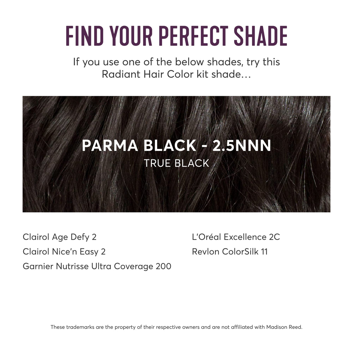 Madison Reed finished soft black hair in lifestyle setting, adds glossy shine
