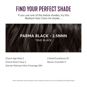Madison Reed finished soft black hair in lifestyle setting, adds glossy shine