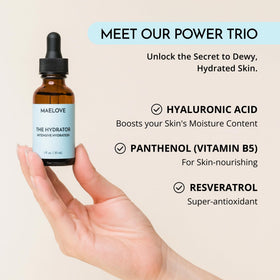 MAELOVE serum on hand demonstrating lightweight spreadability benefit