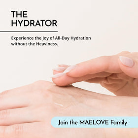 MAELOVE serum staged on vanity conveying everyday routine hydration benefit