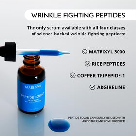 MAELOVE ingredient layout highlighting peptides and hyaluronic acid benefits
