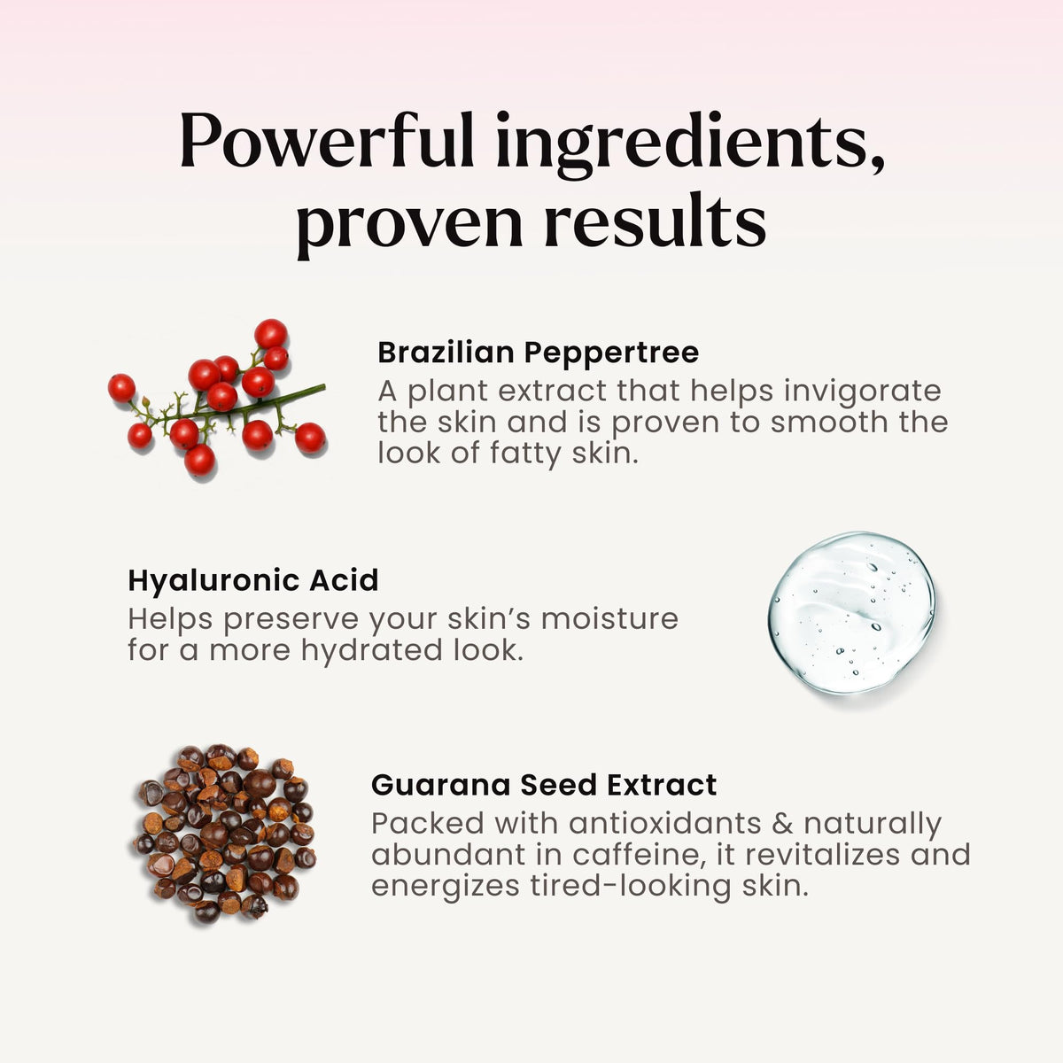 MAËLYS label ingredient detail showcasing Brazilian Peppertree and hyaluronic acid benefit