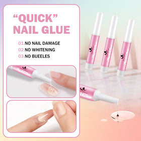MAGIC ARMOR applying glue to false nail demonstrating secure bond benefit