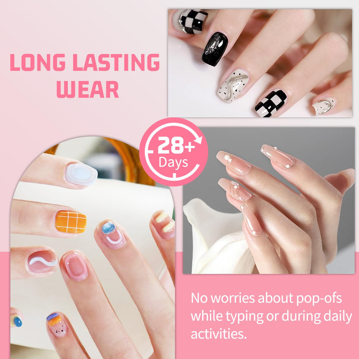 MAGIC ARMOR lifestyle shot at desk showing glued nails enduring typing and daily use