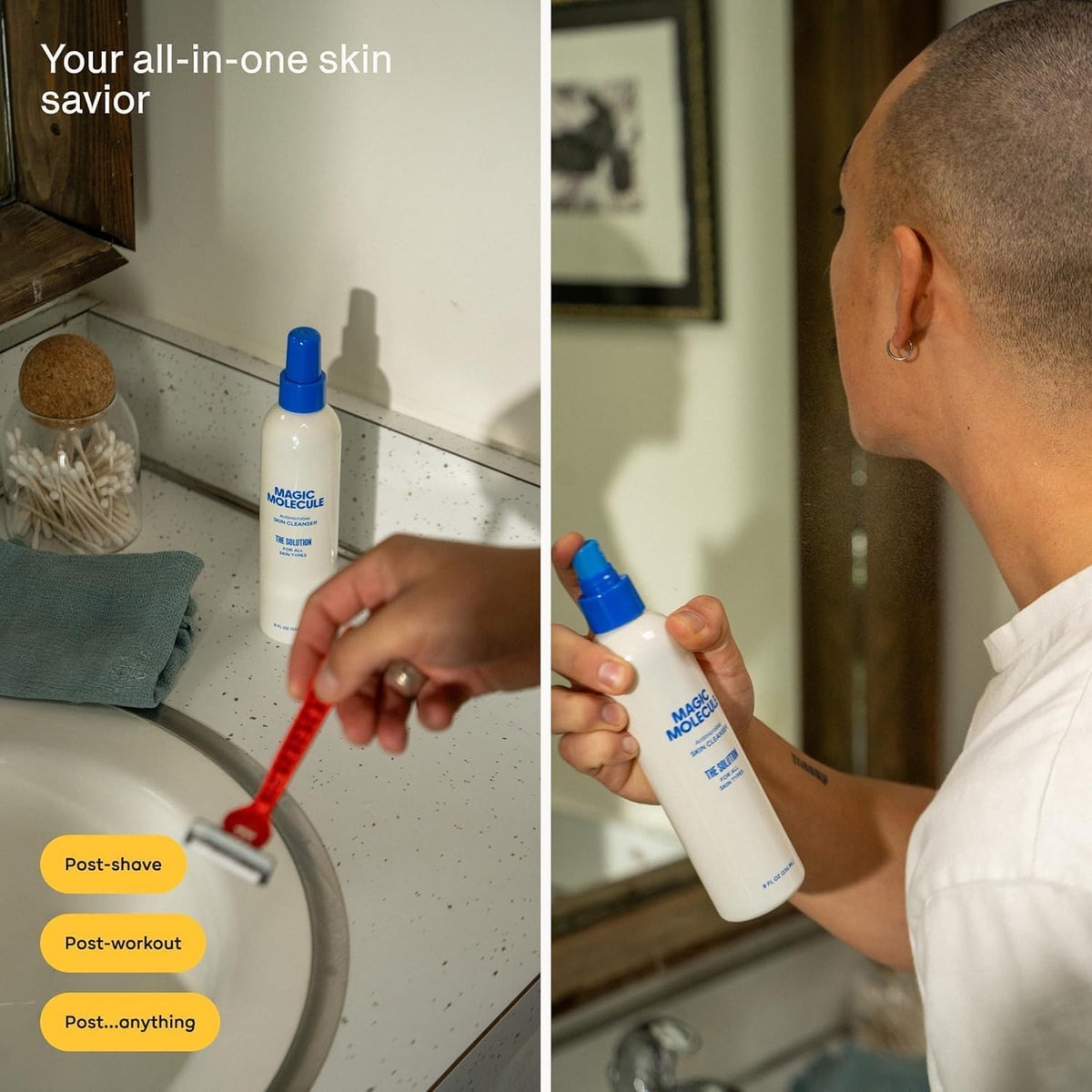 Magic Molecule being applied to face for calming redness and impurities