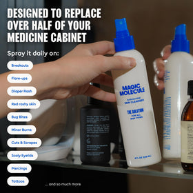 Magic Molecule bottle in hand showing 8 oz scale and portability