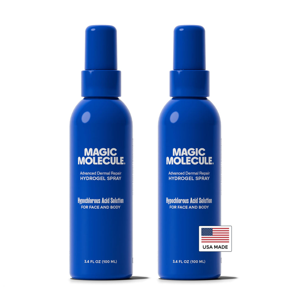Magic Molecule front packaging showing two 3.4 oz bottles and benefits