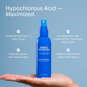 Magic Molecule bottle next to ruler showing compact 3.4 oz travel size