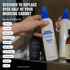 Magic Molecule gentle mist on hand demonstrating lightweight texture