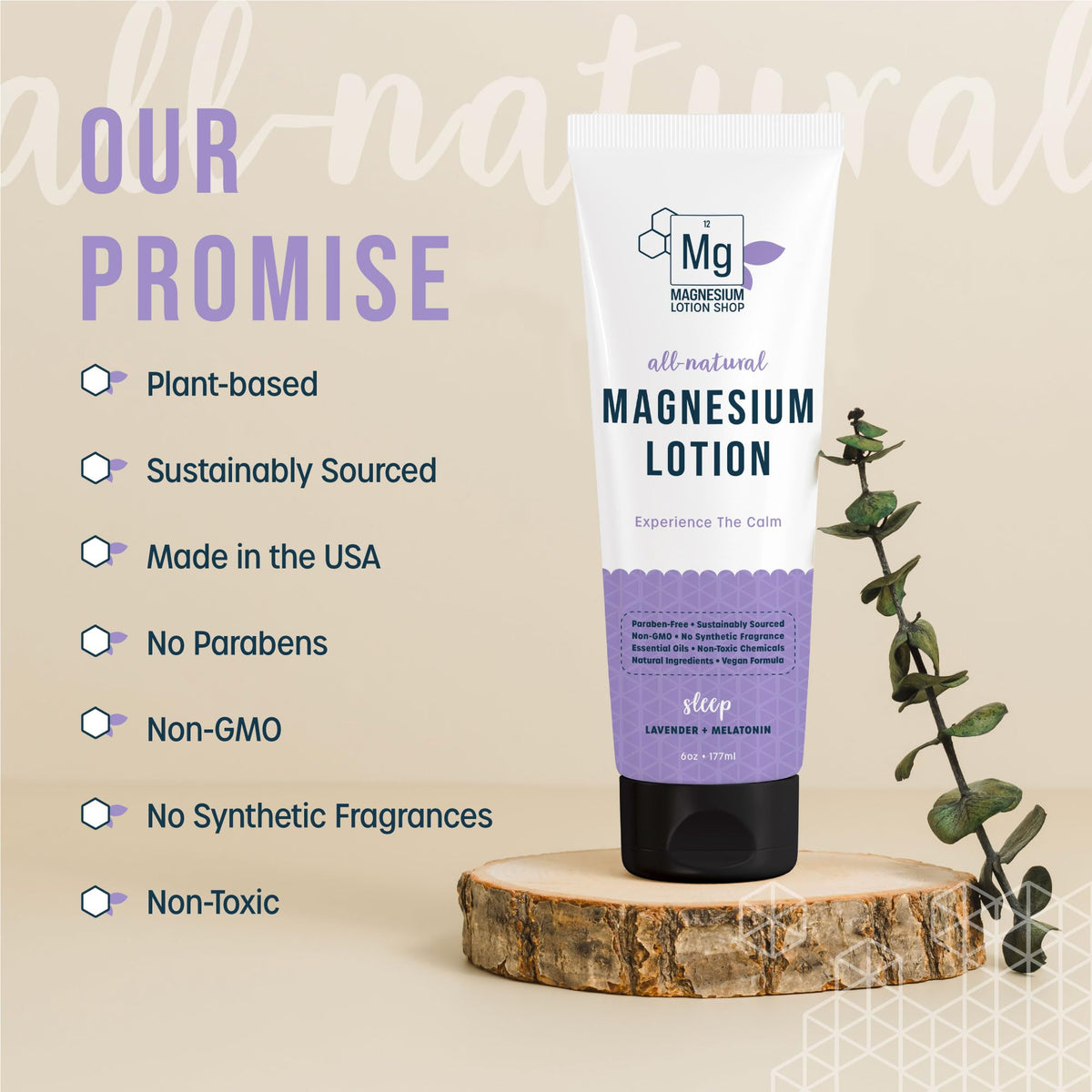 Magnesium Lotion Shop pump and cap close-up showing easy dispensing benefit