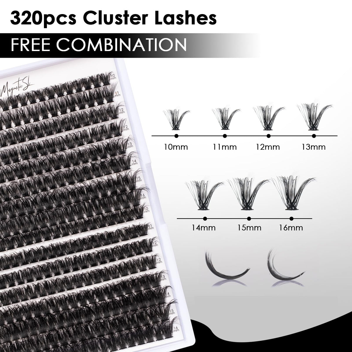 Magnetic SL close-up of cluster lashes revealing flat natural texture