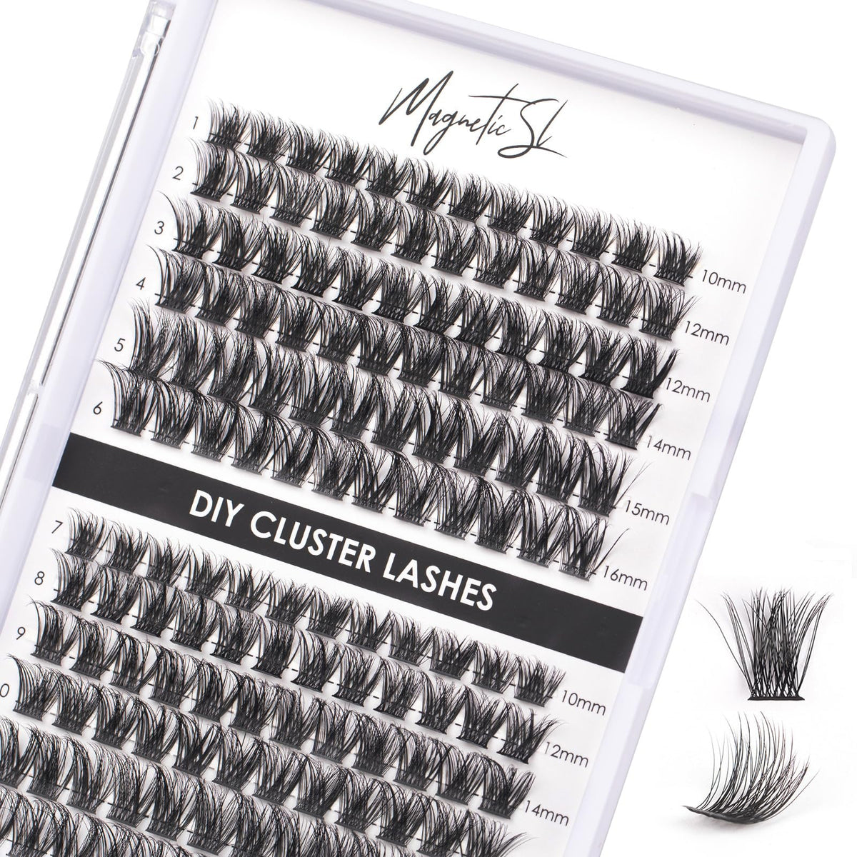 Magnetic SL front tray showing 144 mixed 10–16mm clusters for customizable volume