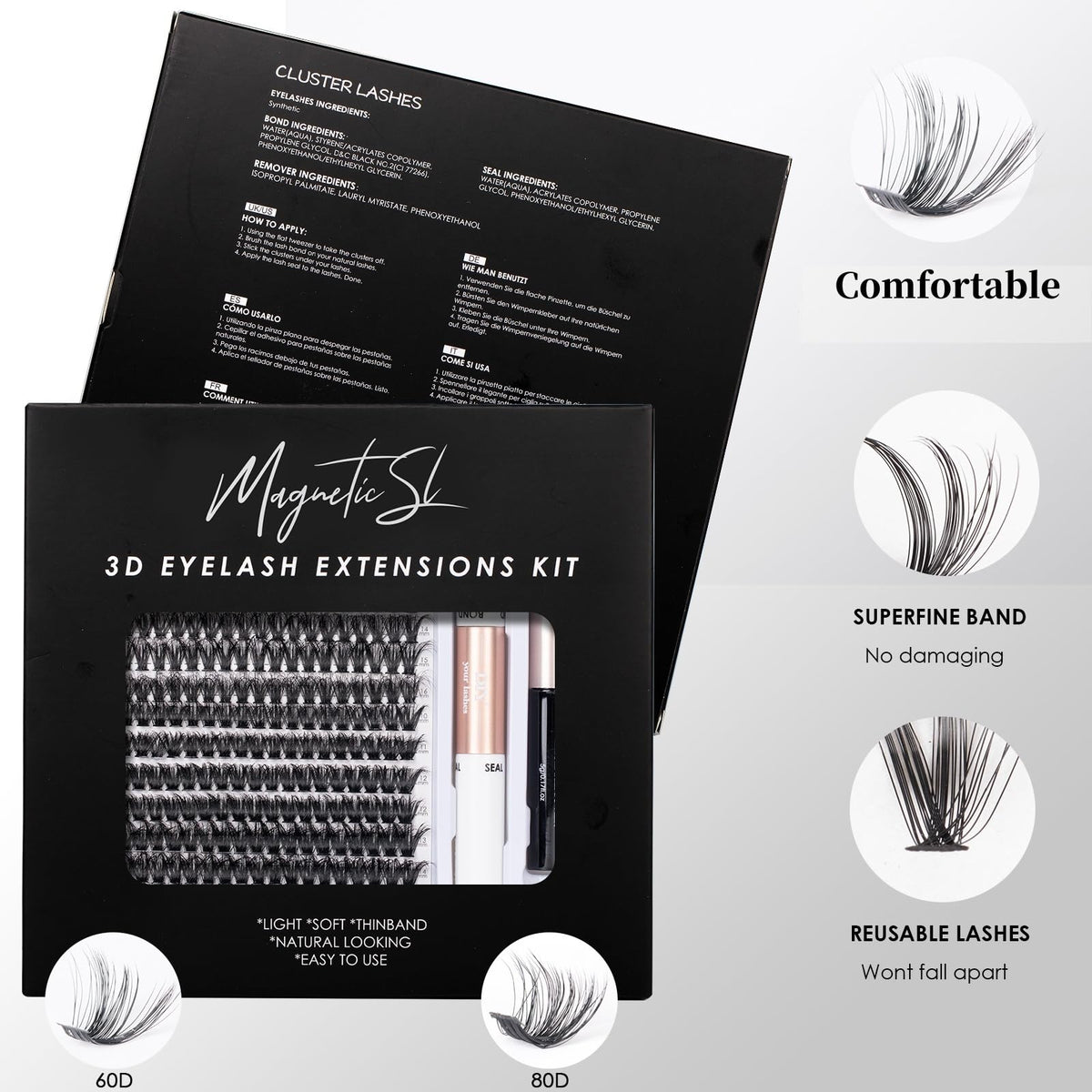 Magnetic SL applied lashes side view showing added length and volume