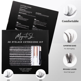 Magnetic SL applied lashes side view showing added length and volume