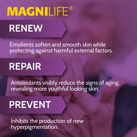 MagniLife cream texture close-up highlighting smooth, fast-absorbing consistency
