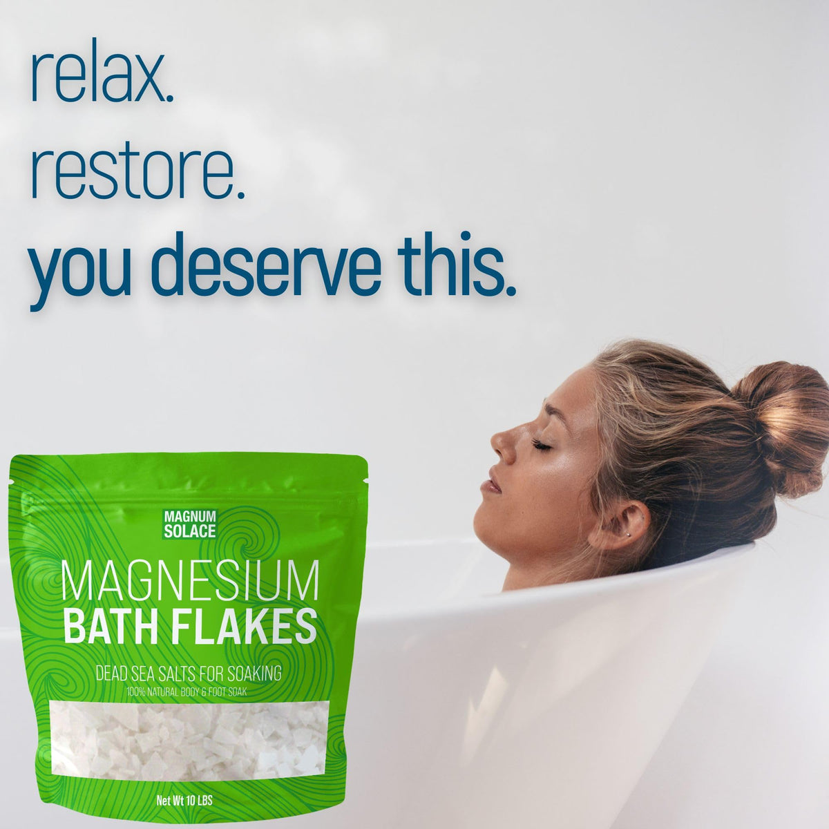 Magnum Solace close-up of magnesium chloride flakes texture offering fast-dissolving benefit