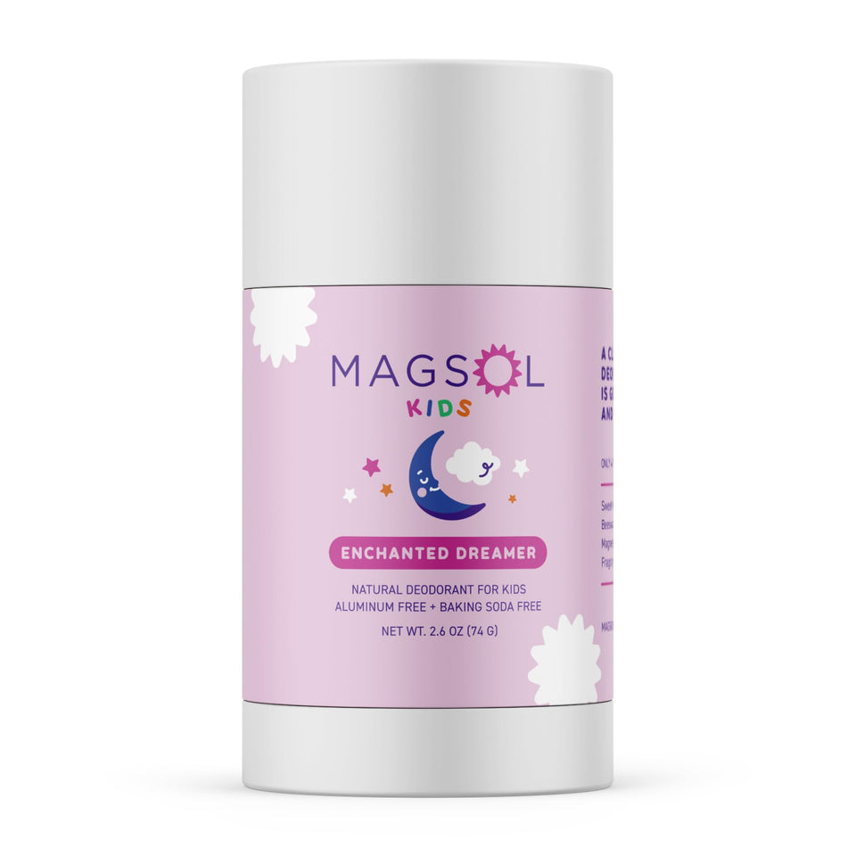 MagSol Organics front view of Enchanted Dreamer stick showing label and size benefit: gentle formula