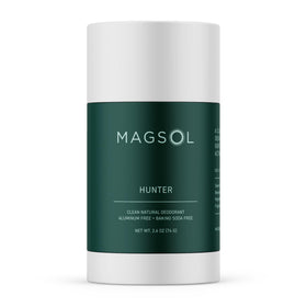 MagSol front packaging showing Hunter Tobacco scent and travel-ready design benefit