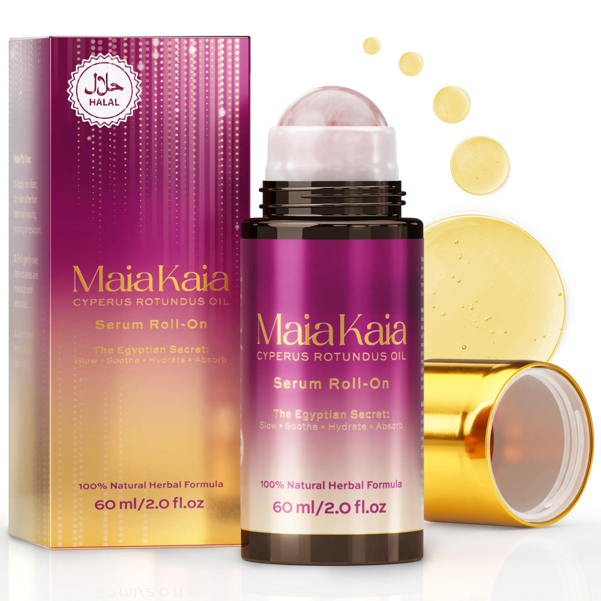 Maia Kaia front packaging showing roll-on bottle and benefits