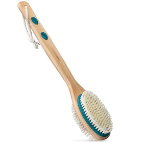 MainBasics front view showing teal brush head and full handle for easy reach