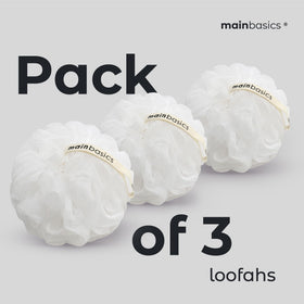 MainBasics loofah styled in a bathroom conveying tidy, modern everyday use