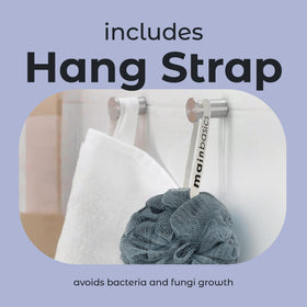 MainBasics loofah hung to air dry preventing mildew and odors