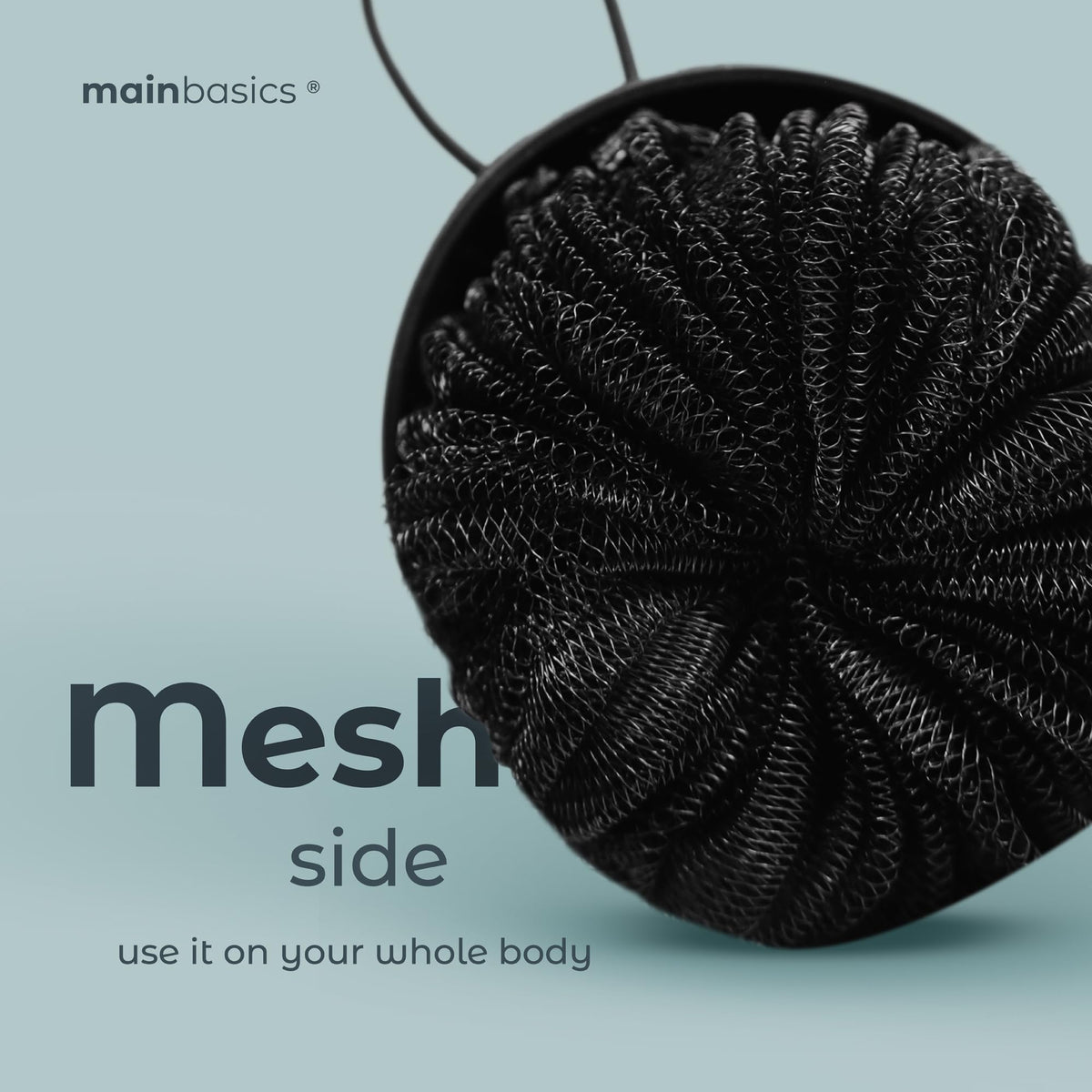 MainBasics exfoliating scrubber detail showing firm texture for smoothing
