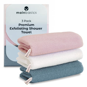 MainBasics front packaging showing set of three towels and Airy Blossom color for easy choice