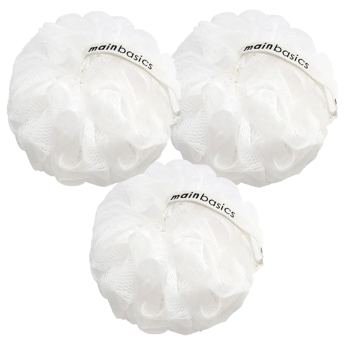MainBasics front view of snow white loofah package showing clean design and convenience