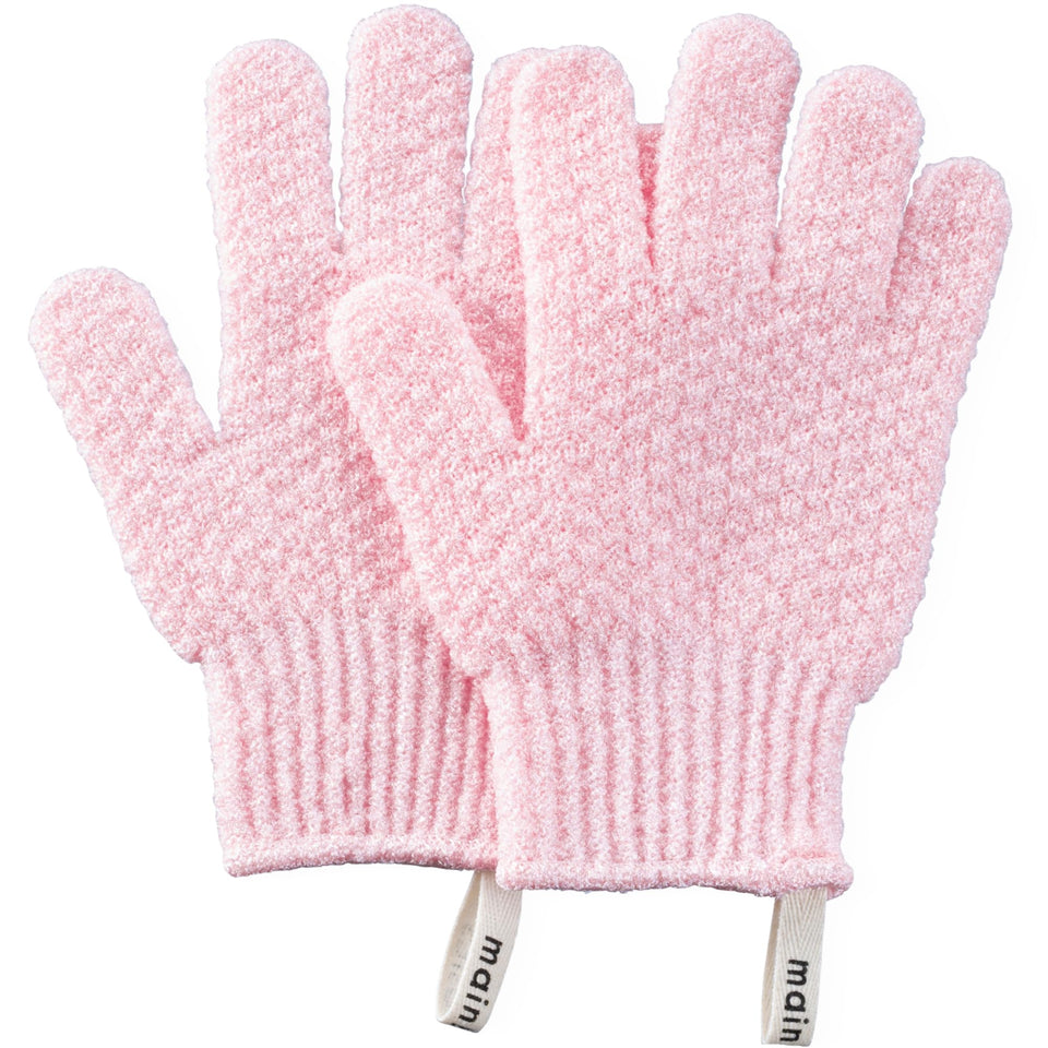 MainBasics gloves front packaging showing soft pink pair and clear product view benefit: easy identification