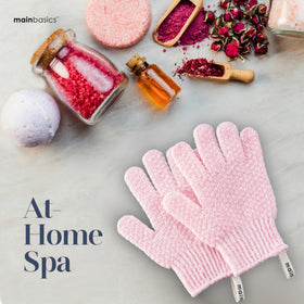 MainBasics glove next to hand for size comparison benefit: one-size-fits-most confirmation