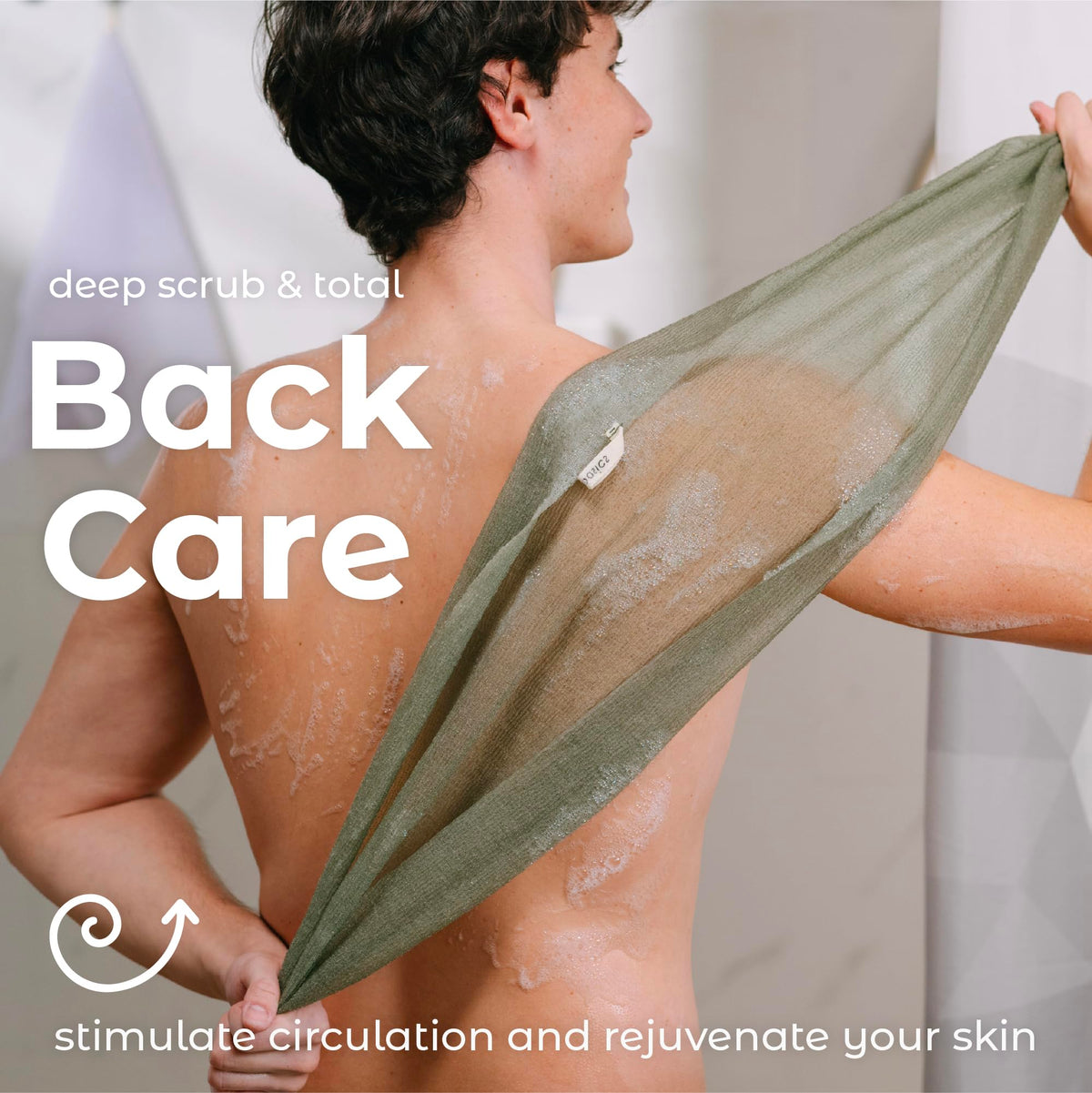MainBasics in-shower use scrubbing the back to reach shoulders and spine